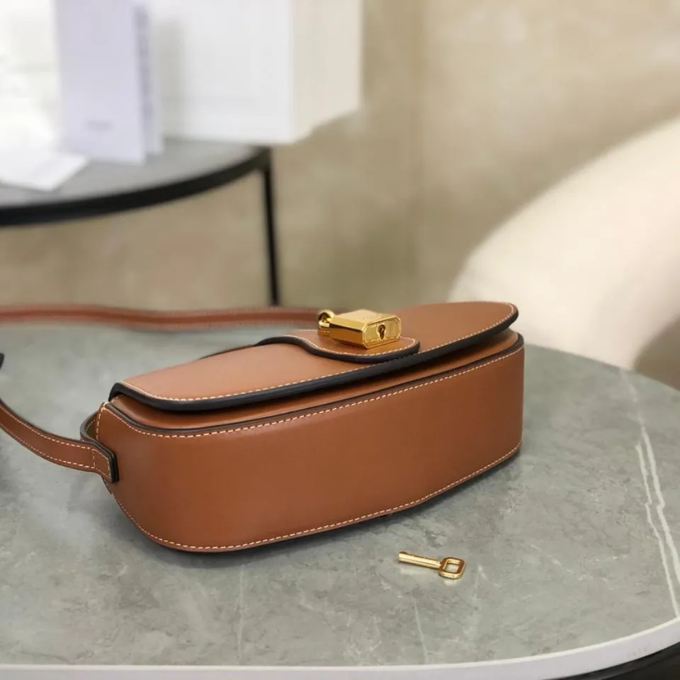 Luxury Designer Inspired Crossbody Purse for Women Office Daily Caramel Brown Padlock Flap Shoulder Bag