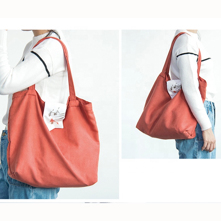 Reusable Custom Foldable Eco-friendly Cotton Sling Shopping Tote Bag with Button Custom Color &amp; Logo Fashion Outdoor