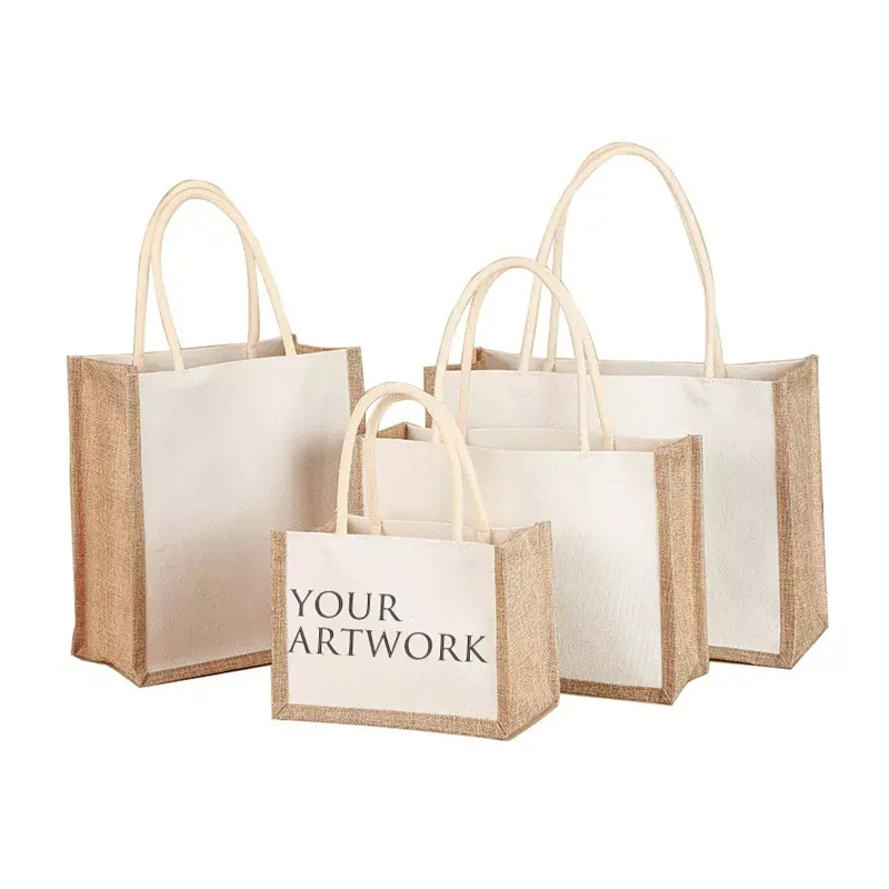 Eco Recyclable Biodegradable Burlap Sustainable Jute Linen Hemp Tote Grocery Beach Bag