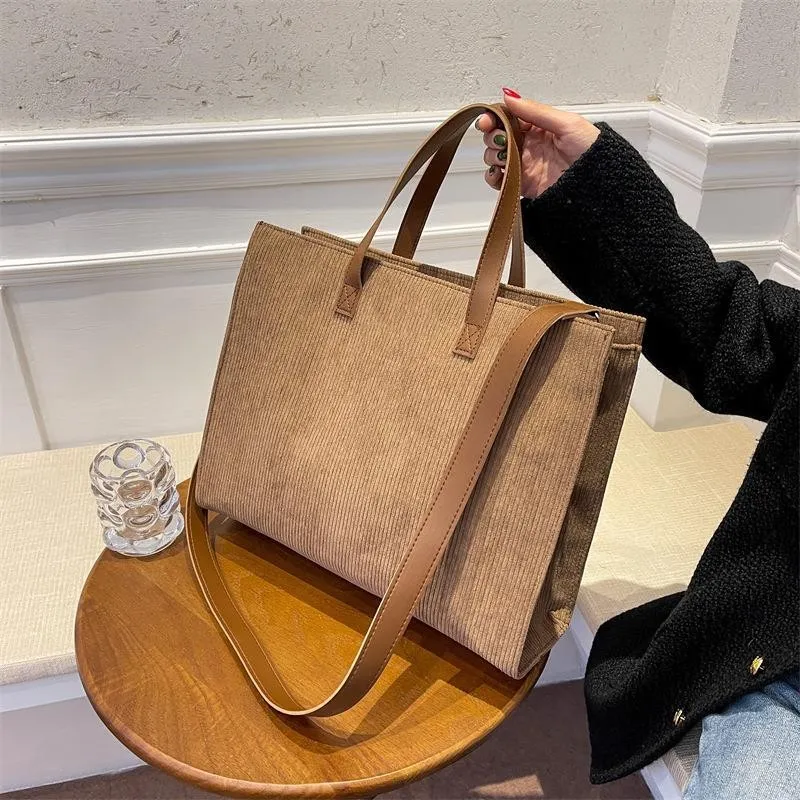 Corduroy Tote Bag with Work Essentials