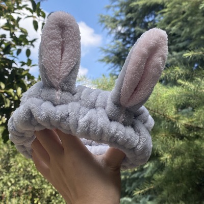 Women's Cute Rabbit Ears Coral Fleece Plush Comfortable Soft Fashion Hairband with Elastic Spa Headband for Shower Washing Face