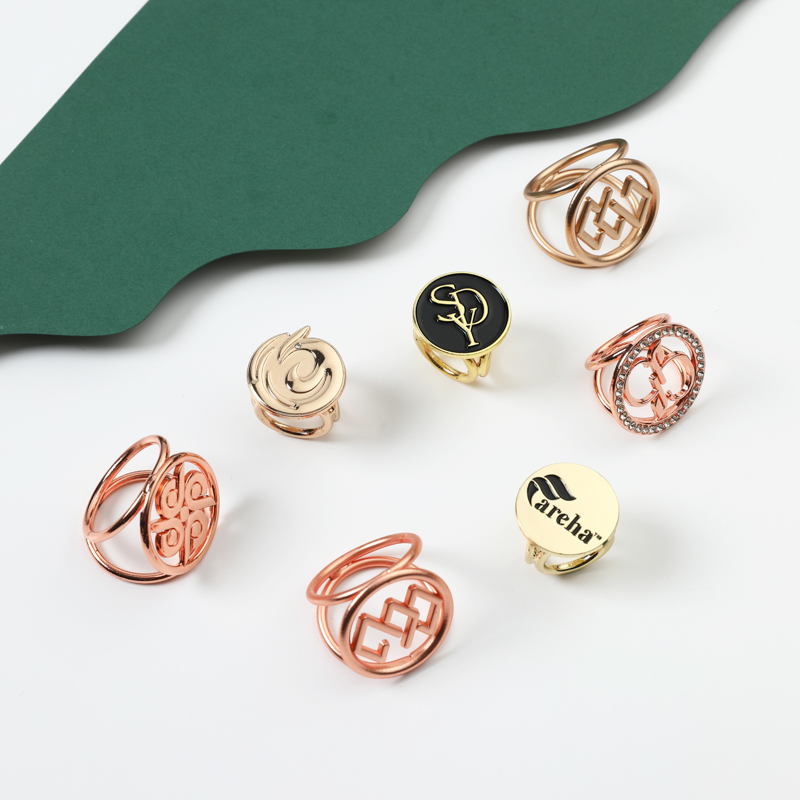 OEM/ODM Custom Fashion Pins Gold Engraved Alloy Scarf Accessories Rings for Wedding Engagement-Custom Brand Logo for Hijab