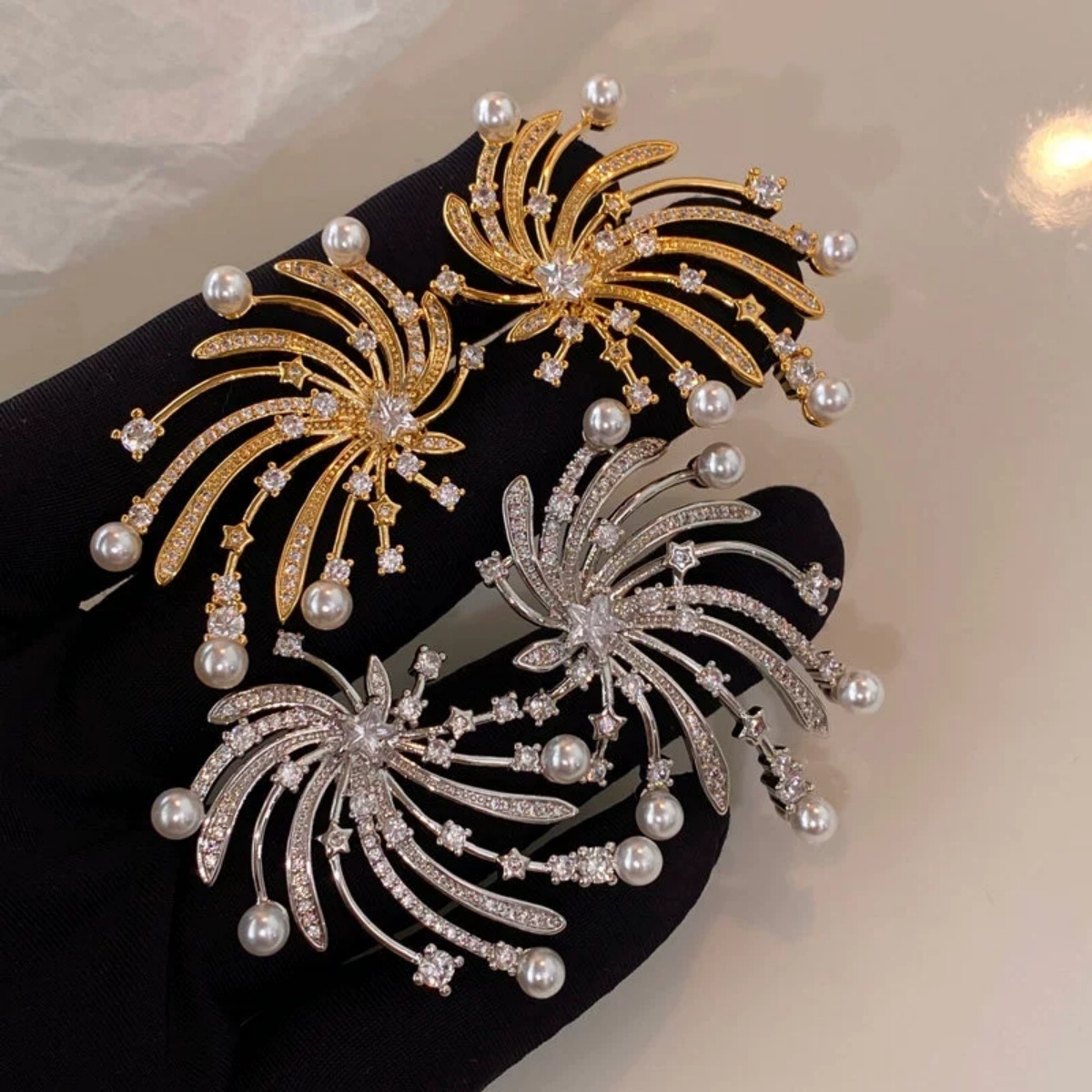 Korea New Fashion Jewelry Exaggerated Crystal Flowers Geometric Earrings Elegant Women's Party Accessories