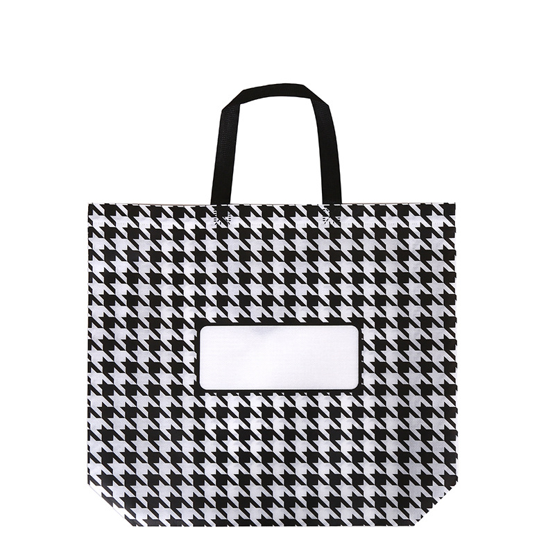 Packaging Non-woven Plaid Advertising Handbags Laminated Custom-made Bottom Side Handles Shenwo Brand Private Label Bags