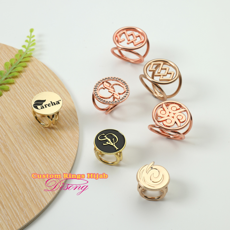 OEM/ODM Custom Fashion Pins Gold Engraved Alloy Scarf Accessories Rings for Wedding Engagement-Custom Brand Logo for Hijab