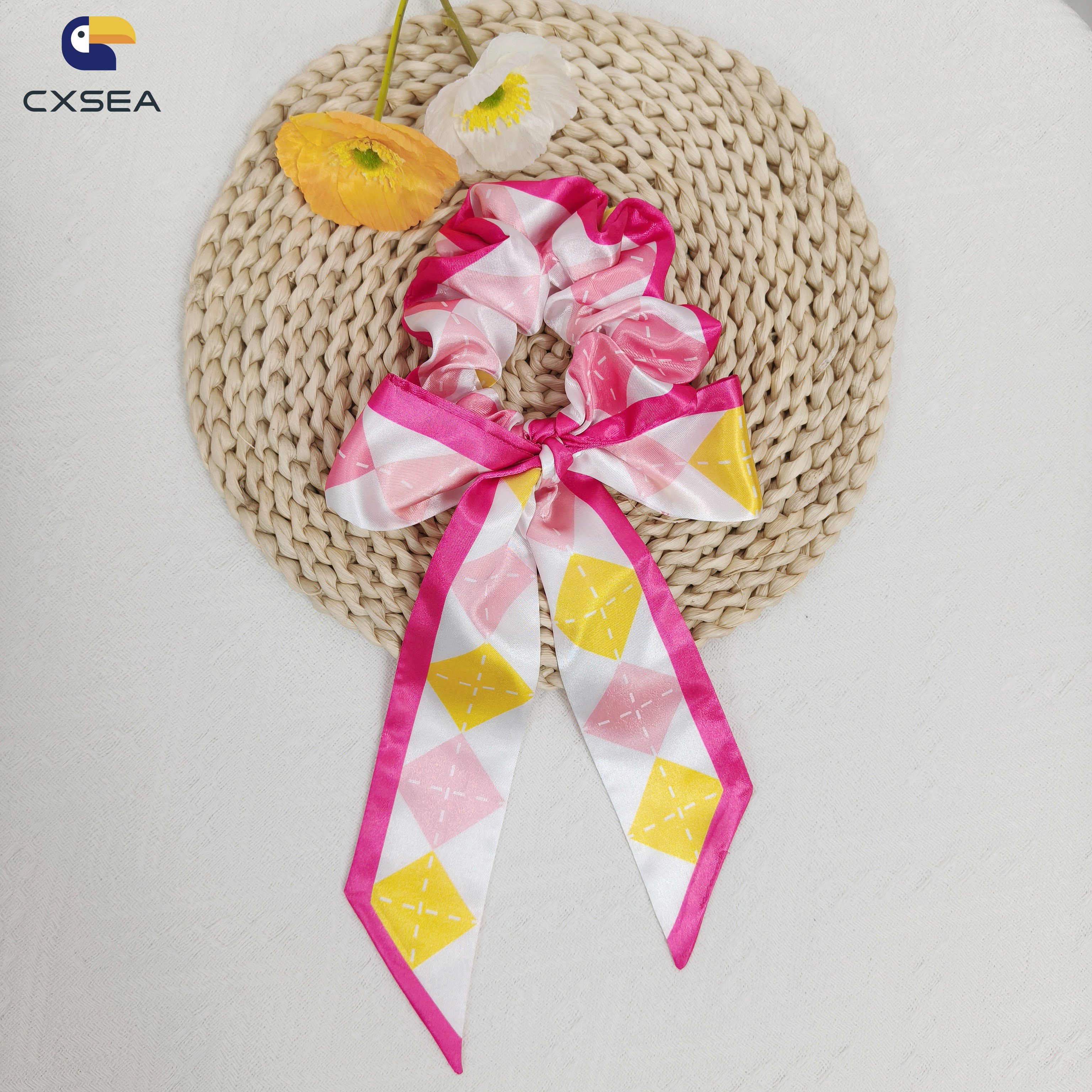Custom Logo Design Fashionable Elastic Hair Band Girls Satin Printed Scrunchies Accessories Decoration Handmade ISO9001