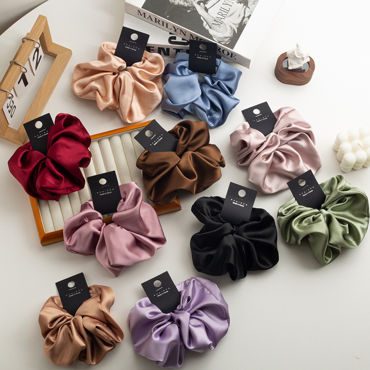 Wholesale Custom Satin Fabric 20CM Scrunchies Large Silky Party Hair Ties Hair Accessories Women Girls Hair Elastic Ponytail