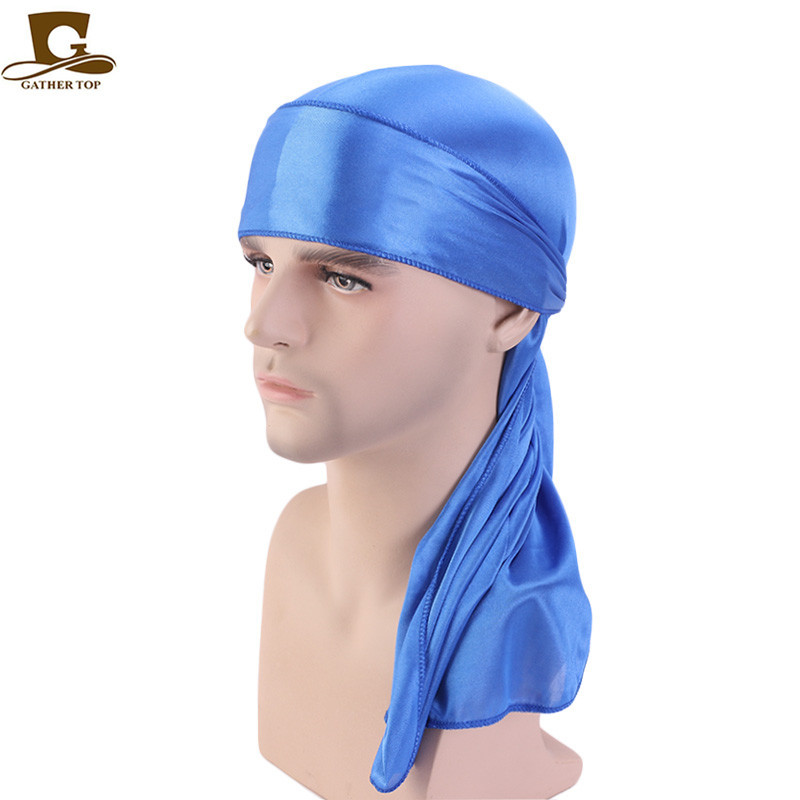 Wholesale Custom Logo Hair Accessories Long Tail Solid Color Women Comfort Daily Premium Satin Silky Durag for Men