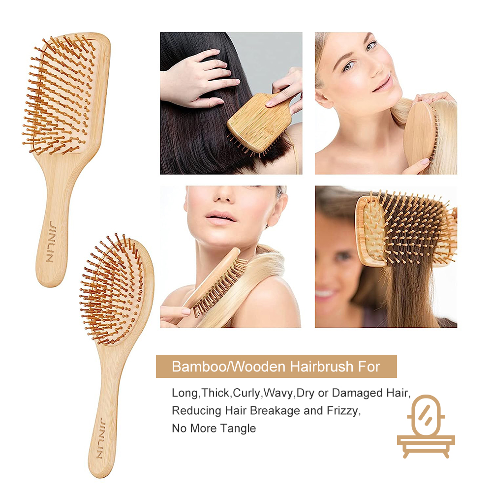 Wholesale Detangling Bamboo Detangler Wood Round Paddle Scalp Massager Hairbrush Hair Comb And Brush Set For Curly