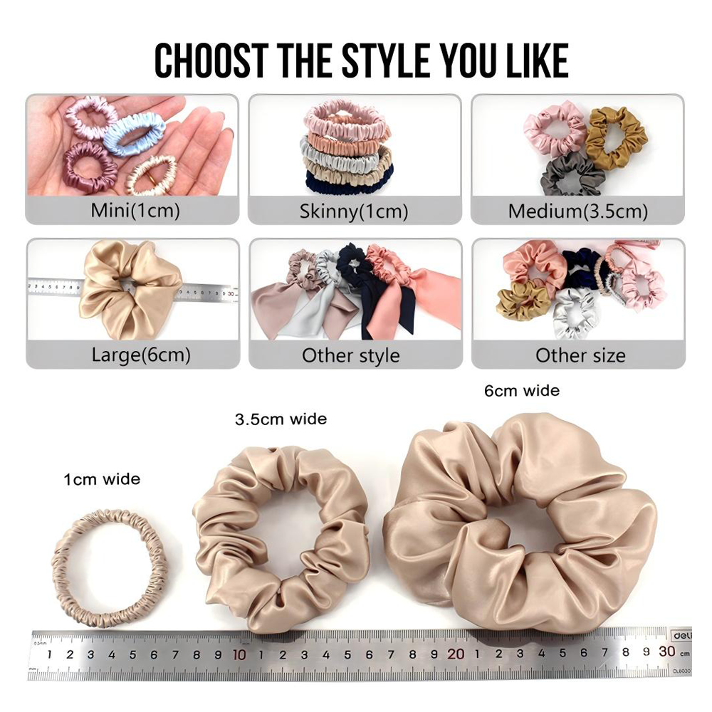 Custom 100% Mulberry Silk Scrunchie Set 6cm Elastic Silk Hair Bandsfor Women Luxury Silk Hair Scrunchies