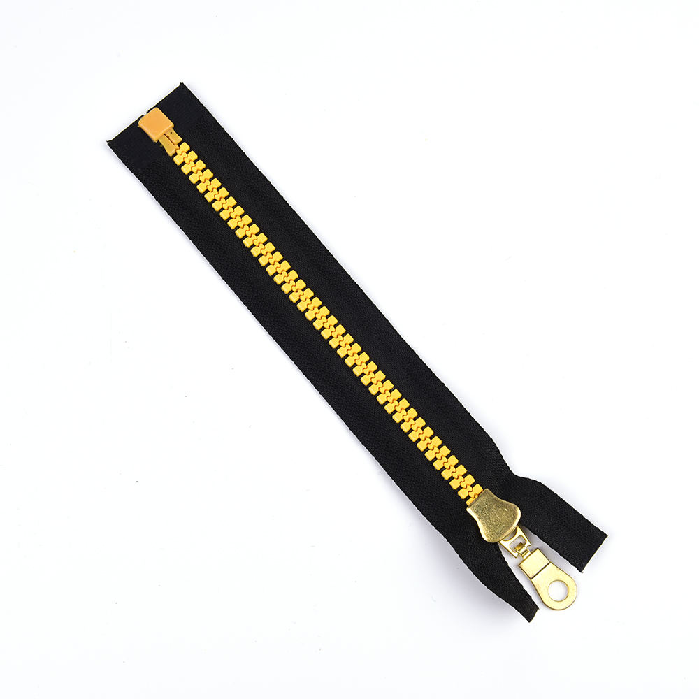 DAWEI Eco-Friendly Durable Auto Lock Golden Resin Zipper Zip Chain Custom Color Customizable Length For Hoodie Clothing Coats