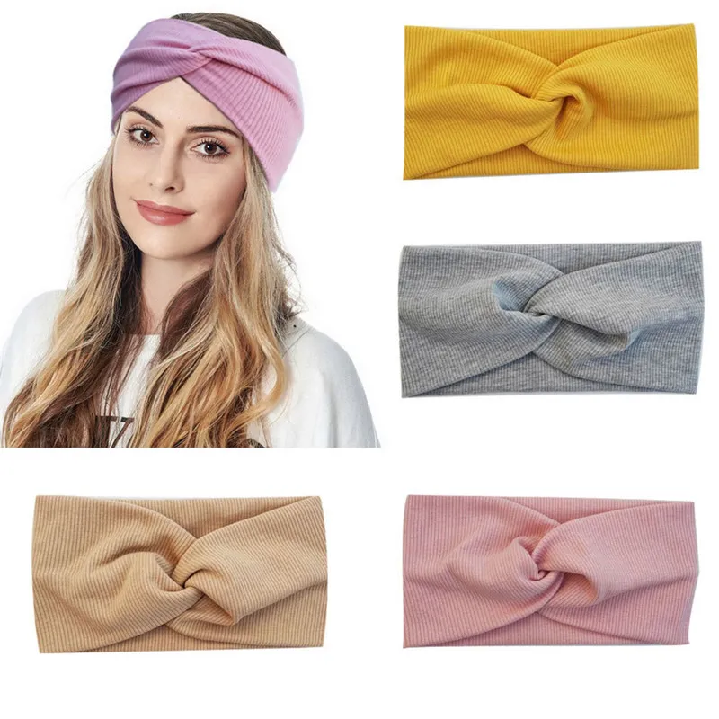 Western European Cotton Cross Turban Headwear Solid Color Yoga Sports Wide Twist Hair Band Accessories