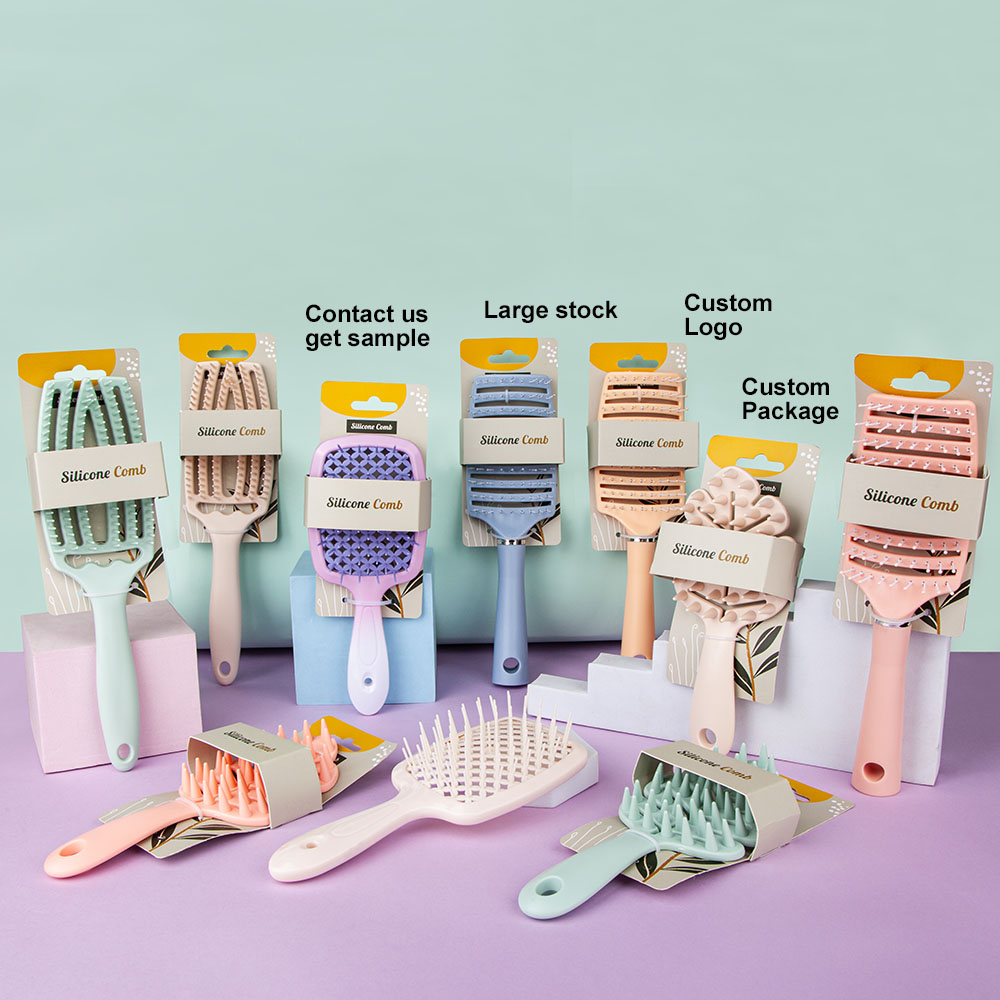 Personalize Large Curved Fluffy Rib Comb Curly Hair Styling Brush Wet Dry Salon Detangler Hairdressing Tools For Female Home Use