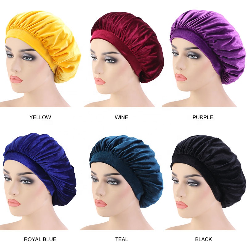 Low MOQ Wholesale Price Private Label Customized Velvet Hair Bonnets