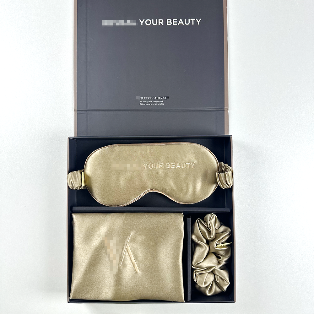 New Arrival Luxury Silk Pillowcase Silk Hair Scrunchies And Sleep Mask Set Custom Embroidery Silk Pillow Case
