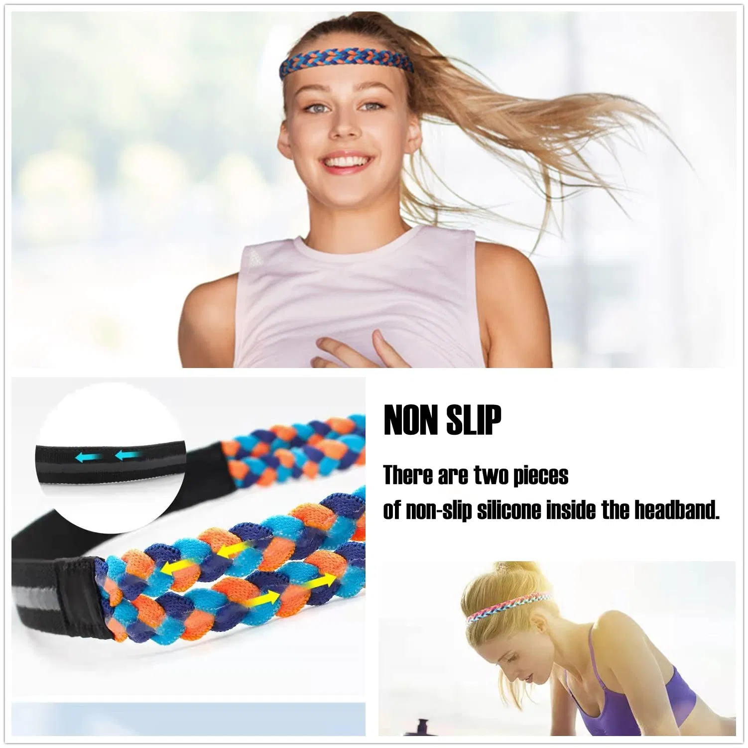 Sports Headbands, Sweatband and Hair Bands for Women and Men, Non-Slip Elastic for Running, Walking, Cycling, Yoga and Mor