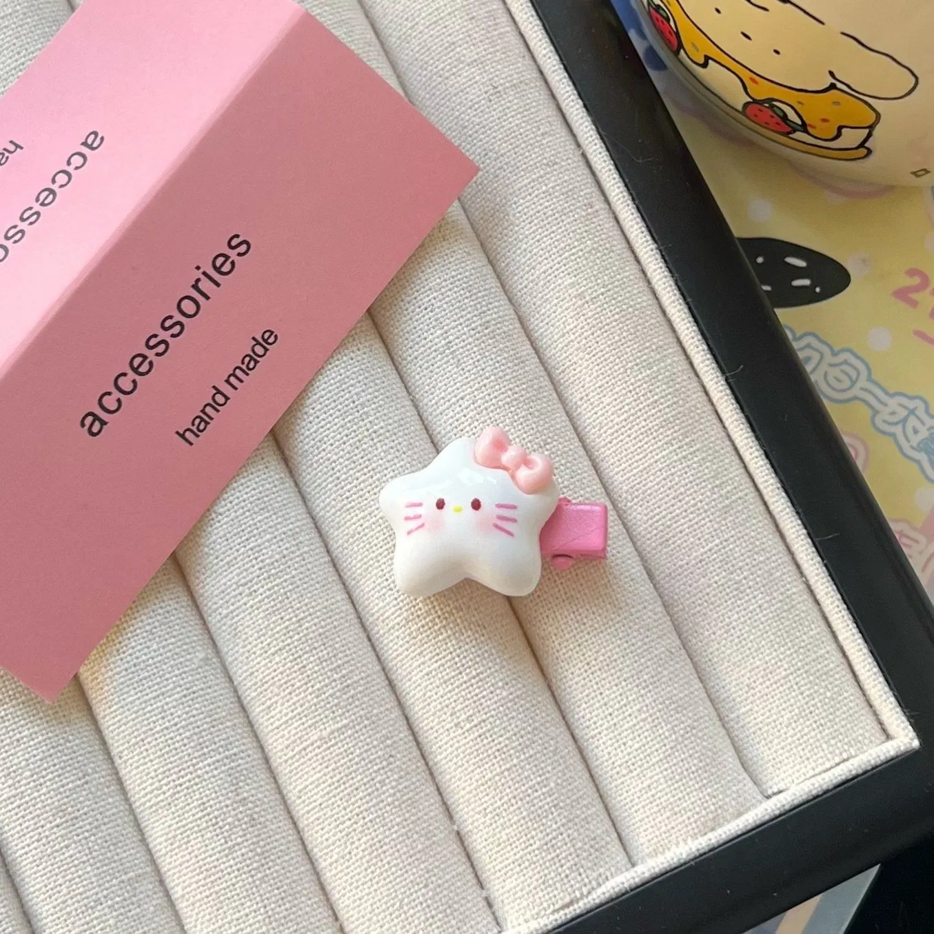 Kt Cat Pentagram Pink and White Cute Star Cat Hair Clip Set Sweet Small Clip Japanese Cartoon Headwear Female Hair Accessories