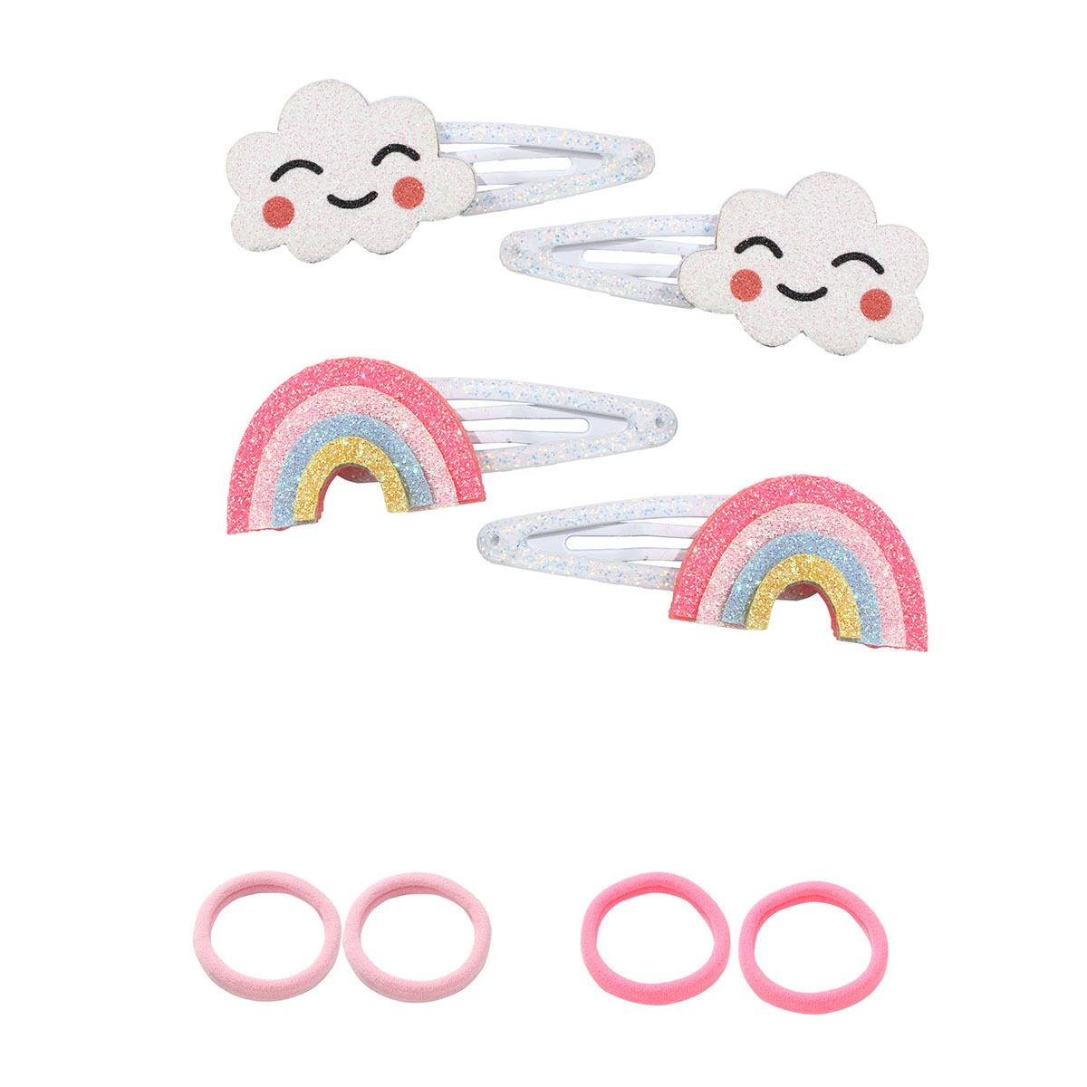 8pcs Fashion Sweet Rainbow Cloud Hair Clip Hair Tie Sets for Kid Girl Korean Lovely Princess Seamless Elastic Hairband Jewelry
