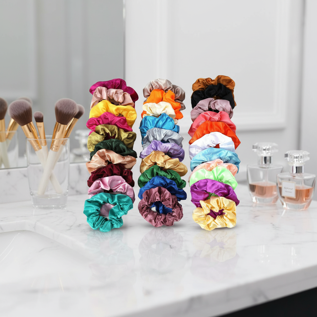 Wholesale Hot Selling HT Brand Girls Elastic Hair Ties Scrunchies European-American Style Solid Color Satin Fabric Hair