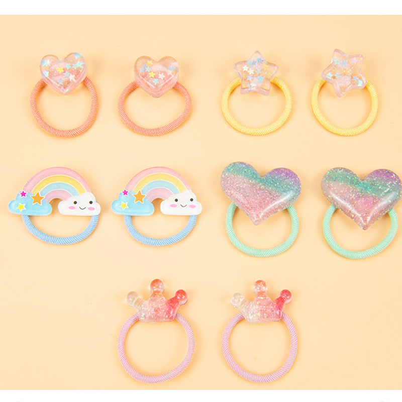 Gentle No-Damage Elastic New Love Star Children's Hair Ties Rainbow Crown Cute Adorable Baby Hair Accessories for Toddlers