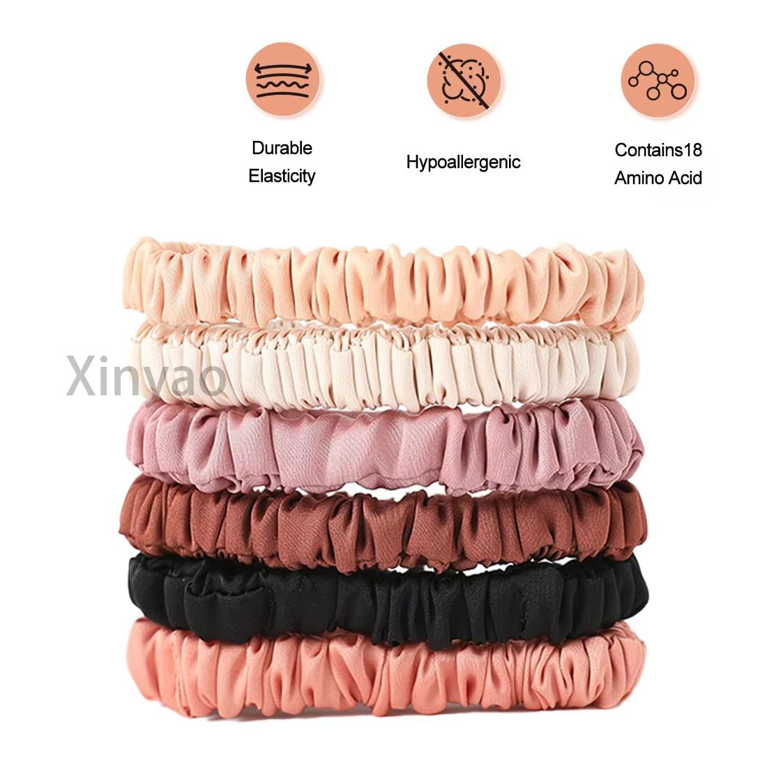 Custom Logo High Quality Silk Satin Thin Skinny Hair Ties Scrunchie for Women Multi-Purpose Hair Care Styling Hair Accessories