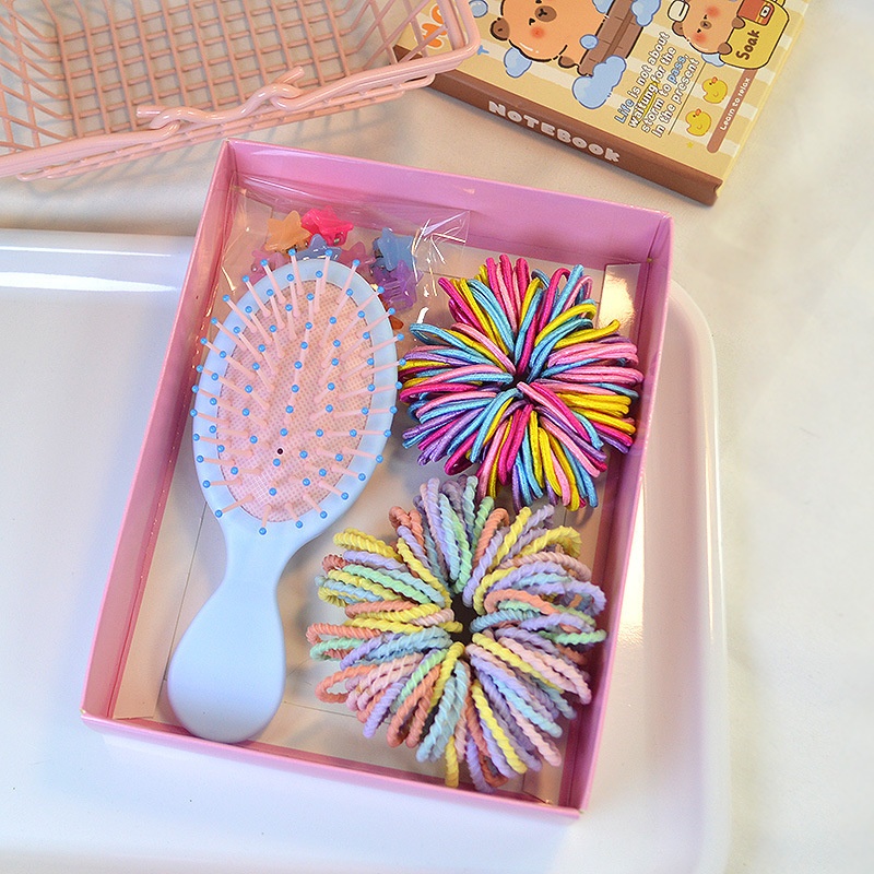 Cute Pink Rubber Band Hair Rope Set Girls Accessories Headband Baby Card Gift Box Boxed Hair Clips Hair Ties