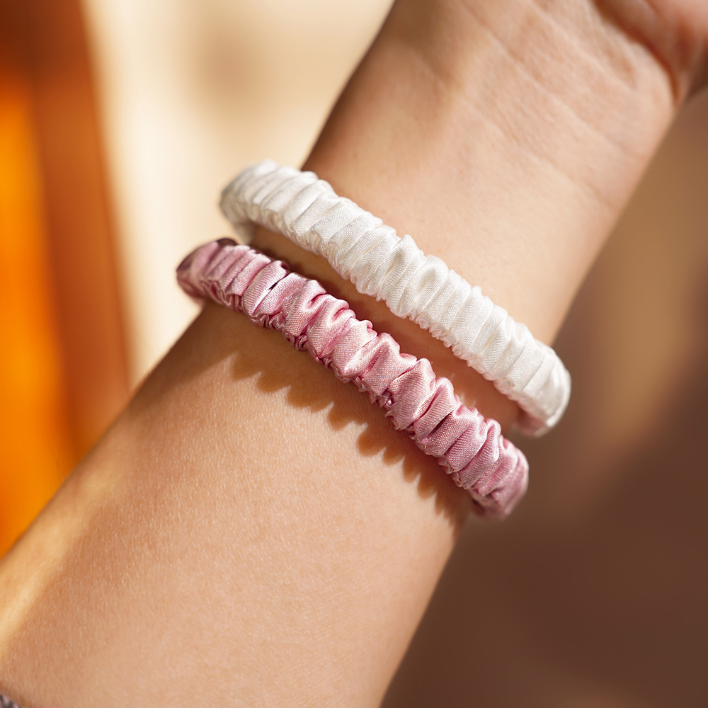 High Quality 1cm 19Momme 100% Silk Scrunchies Fashion Elegant Hair Accessories Rubber Band for Women