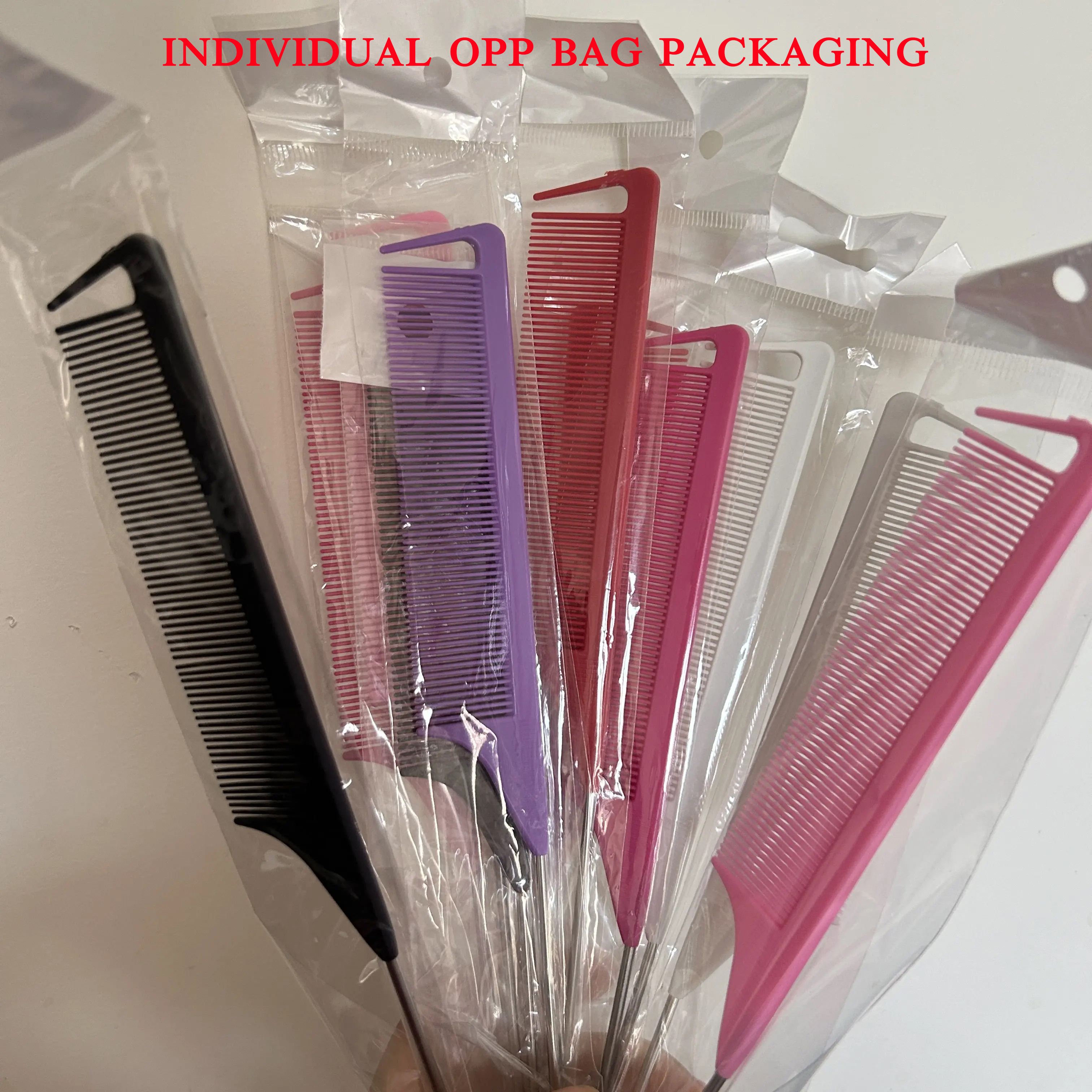 High Quality Heat Resistant Parting Hair Comb Custom Logo ABS Rat Tail Comb Anti Static Braiding Comb