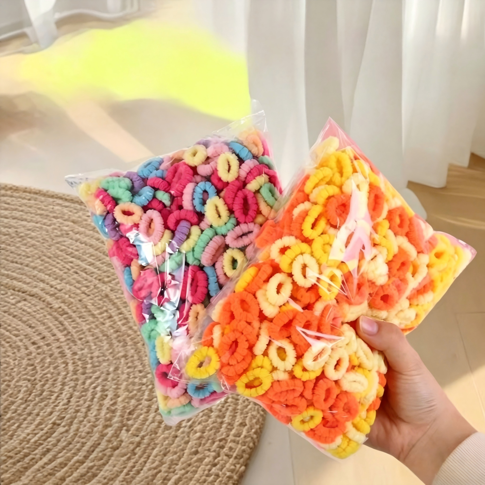 No Damage Kids Terry Cloth Hair Ties High Elastic No Crease Bulk Scrunchies in Mixed Colors Gradient Design 2cm Size for Girls