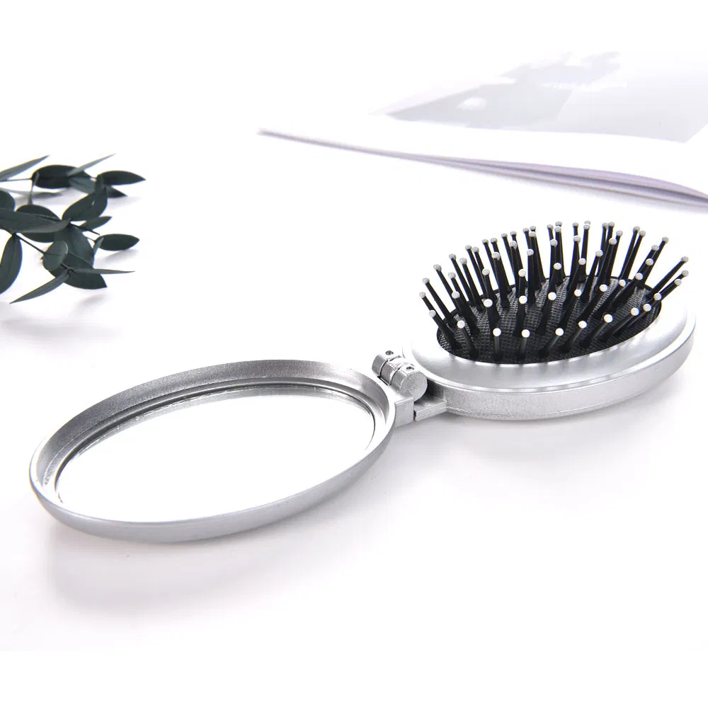 Oval Shape Folding Comb with Mirror Pocket Hair Brush for Kids Women and Men