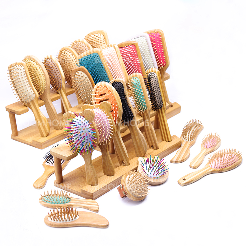 BOOMHOME Wooden Hair Brush Bamboo Square Oval Custom Paddle Brush Bristles Hair Comb Women Men Massage Scalp Bamboo Hairbrush
