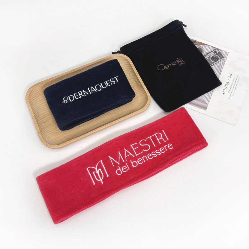 Manufacturer Custom Logo Embroidered Cotton Velvet Spa Headband Head Band for Washing Facial Skin Care Makeup Hairband Headband