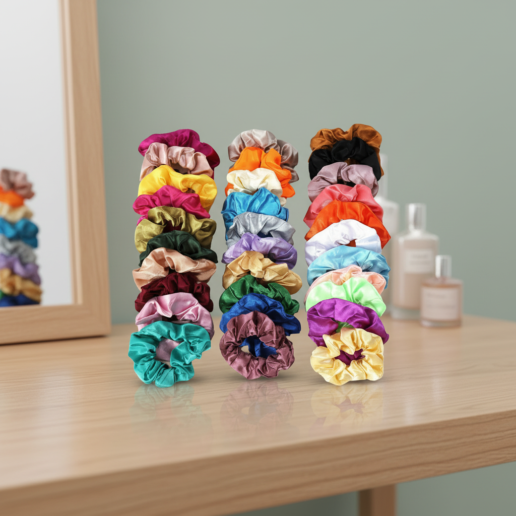 Wholesale Hot Selling HT Brand Girls Elastic Hair Ties Scrunchies European-American Style Solid Color Satin Fabric Hair