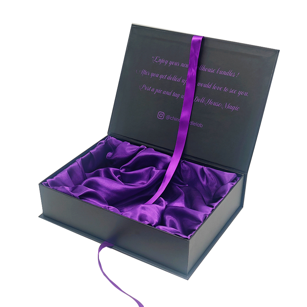 Wholesale Luxury Black Velvet Lace Hair Wig Packaging Kit Custom Logo Magnetic Paper Folder Embossed Recycled Ties Belts
