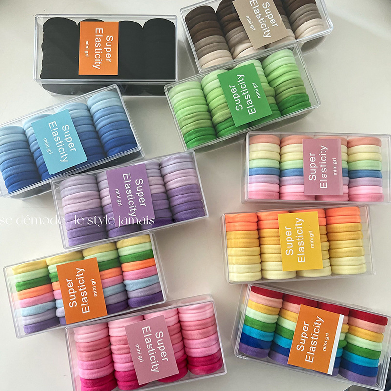 32pcs/box Wholesale Multi-color High Stretch Towel Rope Hair Tie Super Elasticity Hair Band Cute Nylon Ponytail Holder Hair Tie