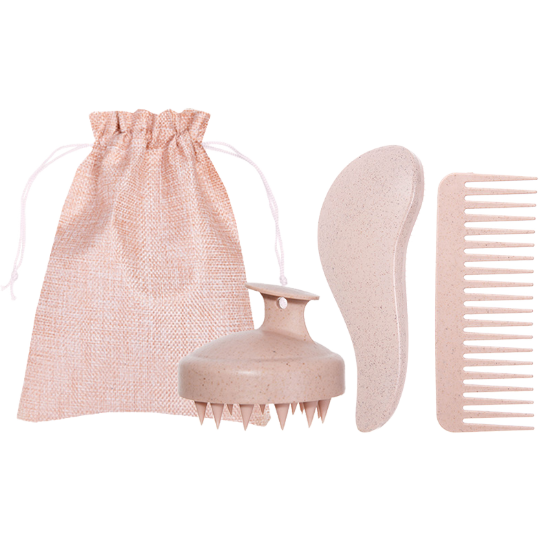 Custom Logo Air Cushion Hair Combs Set Wide Tooth Comb Shampoo Brush Scalp Massager ABS Wheat Straw Detangling Brush With Bag