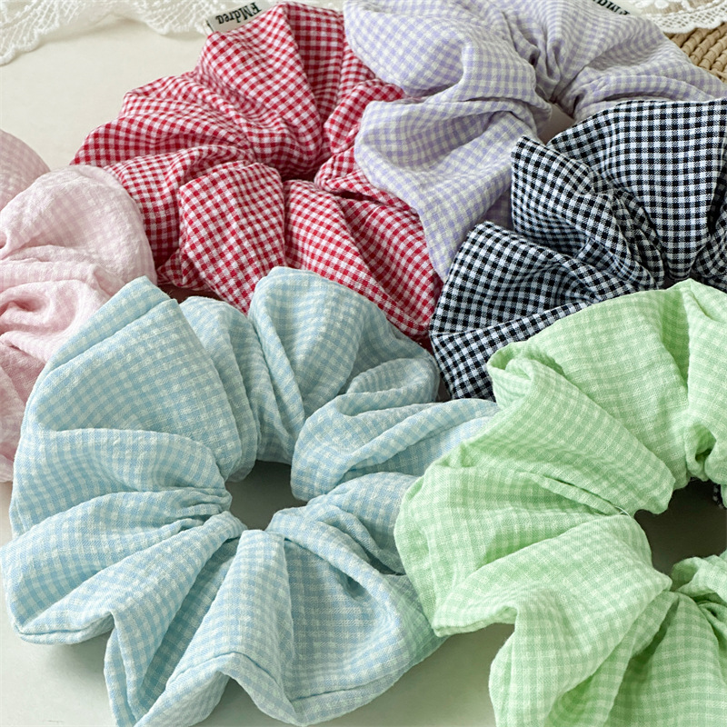 Ready to Ship Audited Factory Wholesale Women Hair Accessories Custom Print Plaid Fabric Girls Elastic Hair Scrunchies