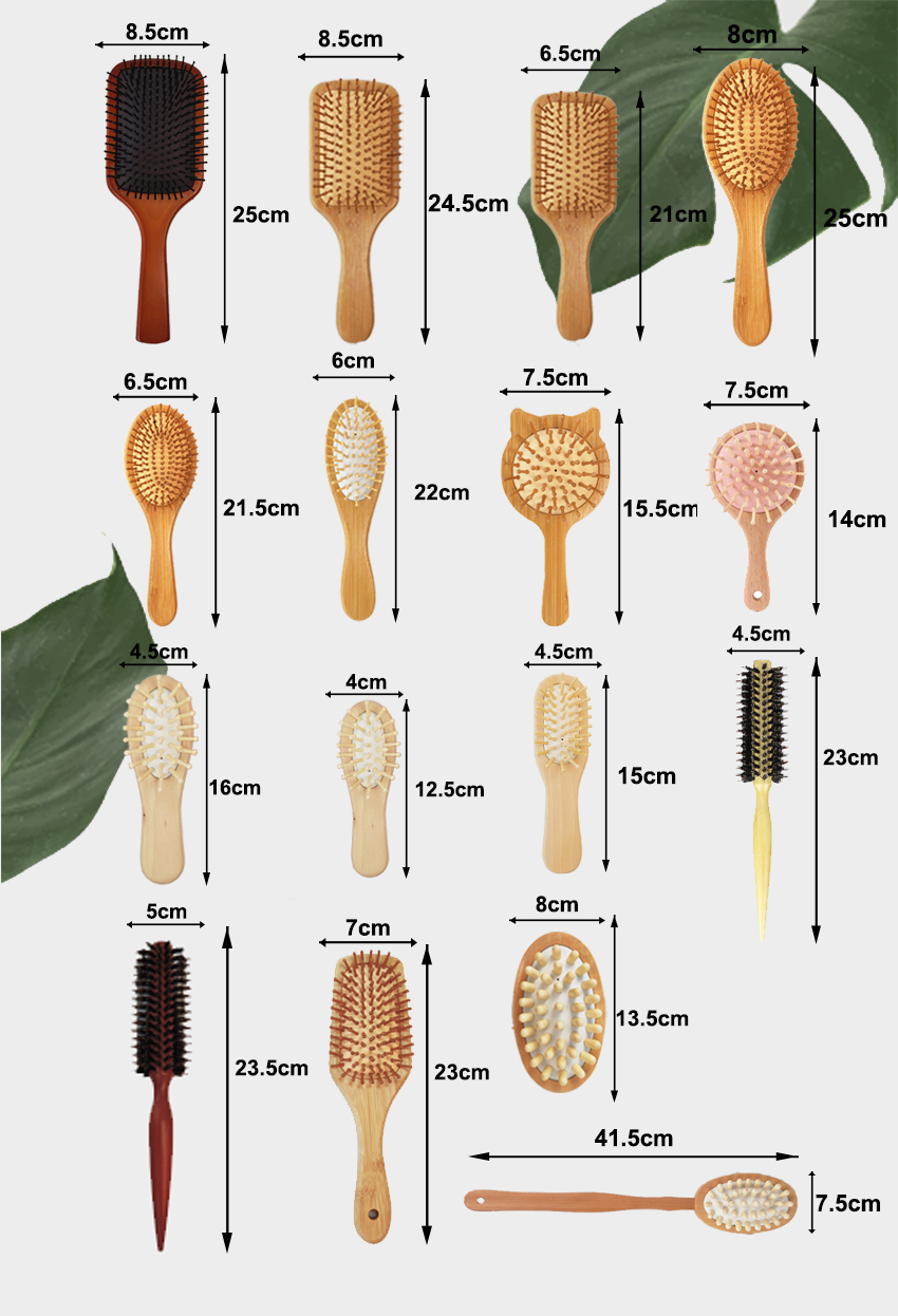 Custom Logo Bamboo Paddle Hair Brush Set Biodegradable Wooden Detangling Scalp Massage Hairbrush Bamboo Paddle Hair Brush