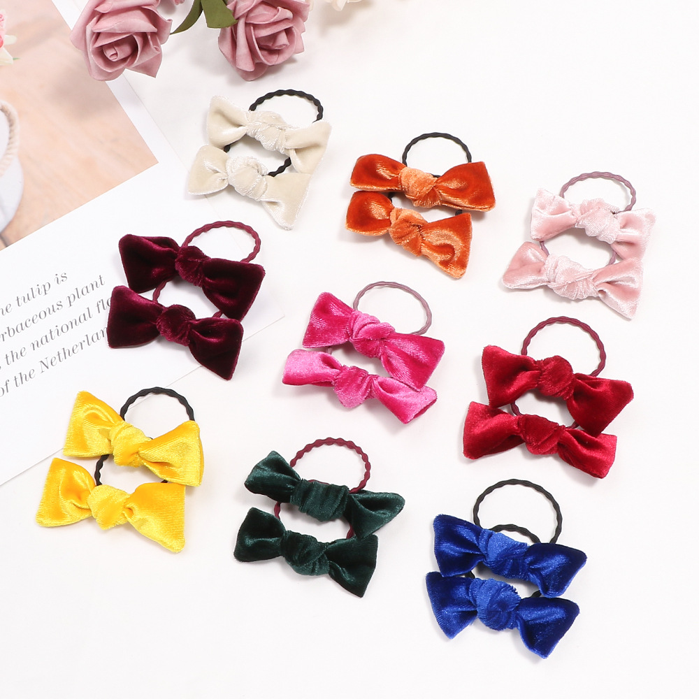 Cute Baby Solid Color Small New Bow Children's Rubber Band Without Hair Damage Velvet Knotted Hair Tie for Girls