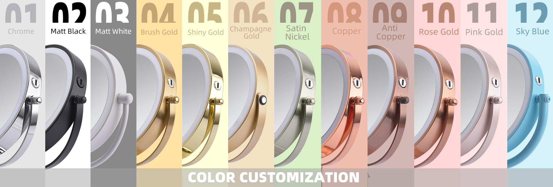 Support OEM ODM Customization Travel Makeup Mirror Portable 3x LED Lights Metal Single Sides Handheld Compact Pocket Mirror
