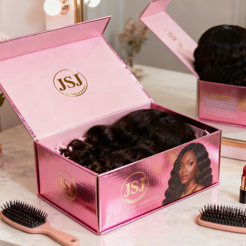 Factory Custom Printed Matt Laminated Color Wig Hair Extension Magnetic Cover Gift Box Portable Sponge Liner For Beautiful Women