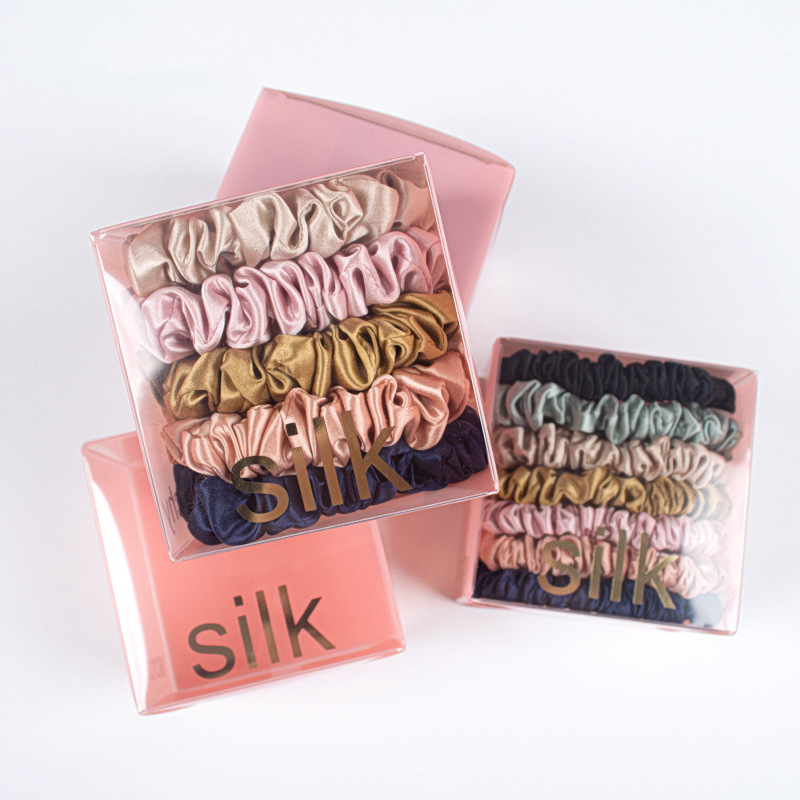 Fashion Custom Logo Design Women's Hair Ties Elastic Ponytail Holder Scrunchies 100% Pure Mulberry Silk Hairbands for Girls