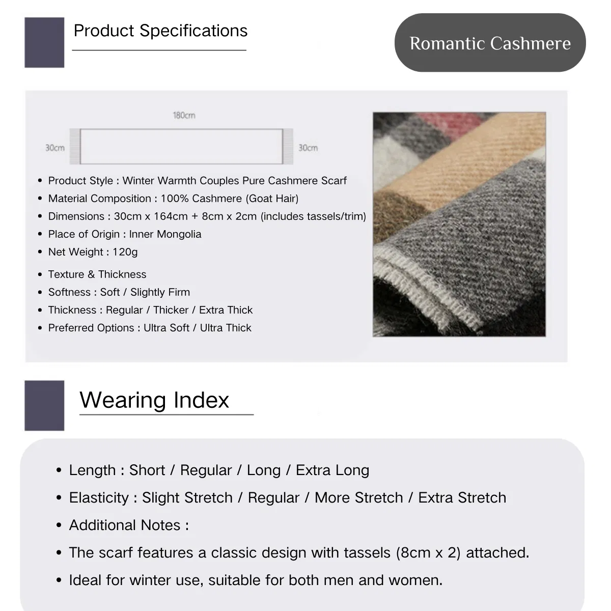 Premium 100% Cashmere Plaid Scarf Style 3