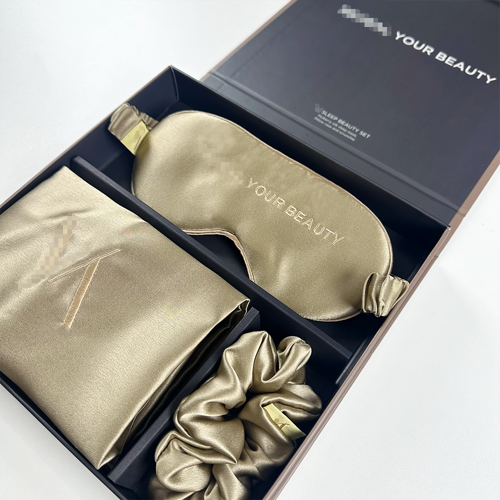 New Arrival Luxury Silk Pillowcase Silk Hair Scrunchies And Sleep Mask Set Custom Embroidery Silk Pillow Case