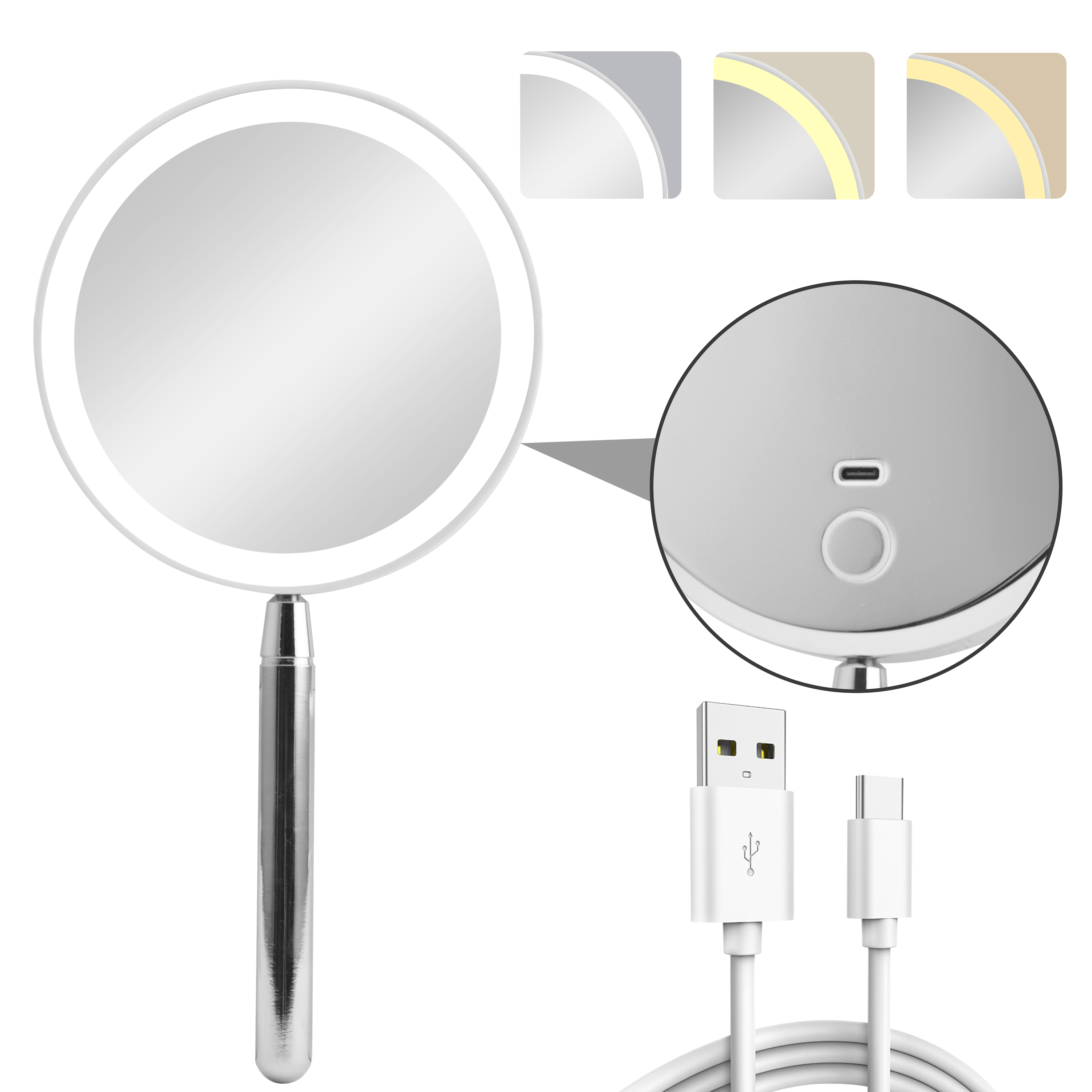 Support OEM ODM Customization Travel Makeup Mirror Portable 3x LED Lights Metal Single Sides Handheld Compact Pocket Mirror