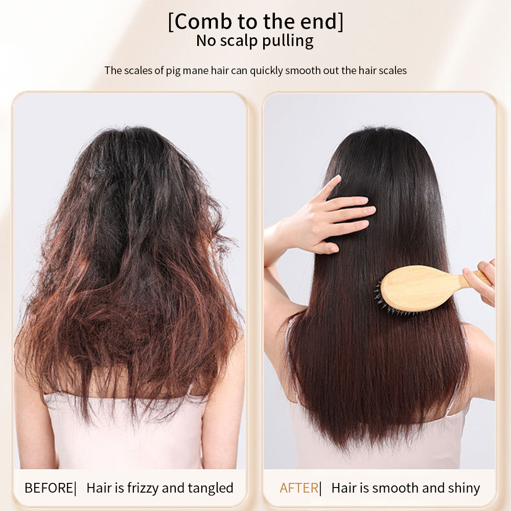 Wholesale Eco-friendly Wooden Scalp Massage Hair Comb Nylon Boar Bristles Hair Brush Airbag Paddle Hair Brush