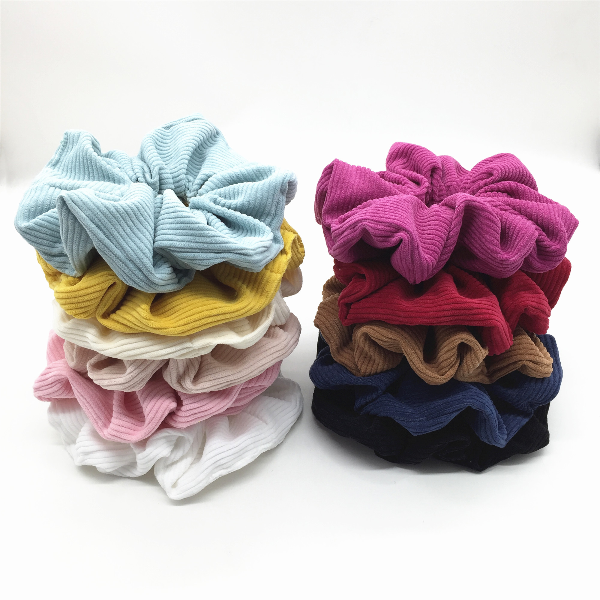 Factory Wholesale Girls Women Custom Private Label logo Towel Terry Cloth Corduroy Hair Accessories Tie Elastic Nude Scrunchies