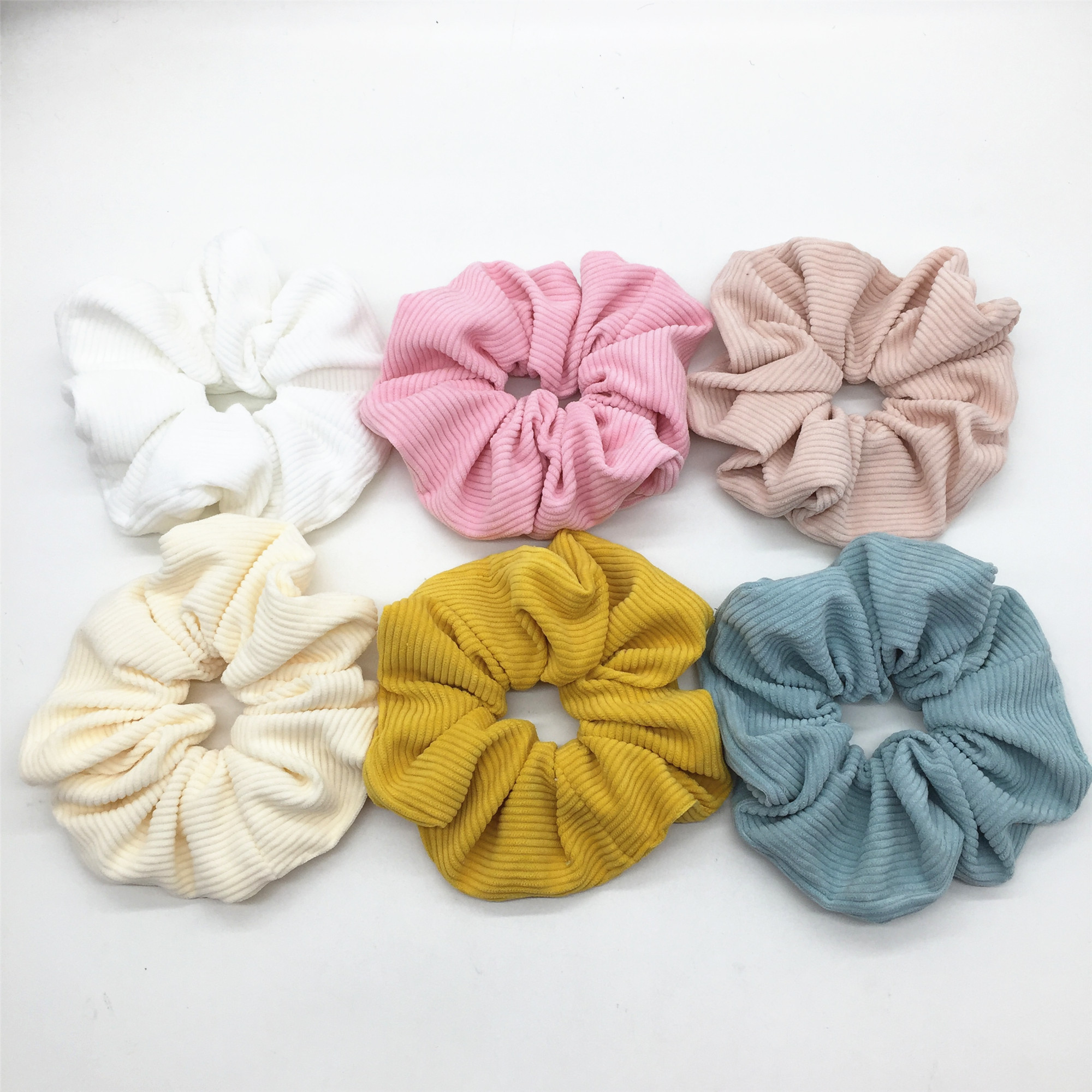 Factory Wholesale Girls Women Custom Private Label logo Towel Terry Cloth Corduroy Hair Accessories Tie Elastic Nude Scrunchies