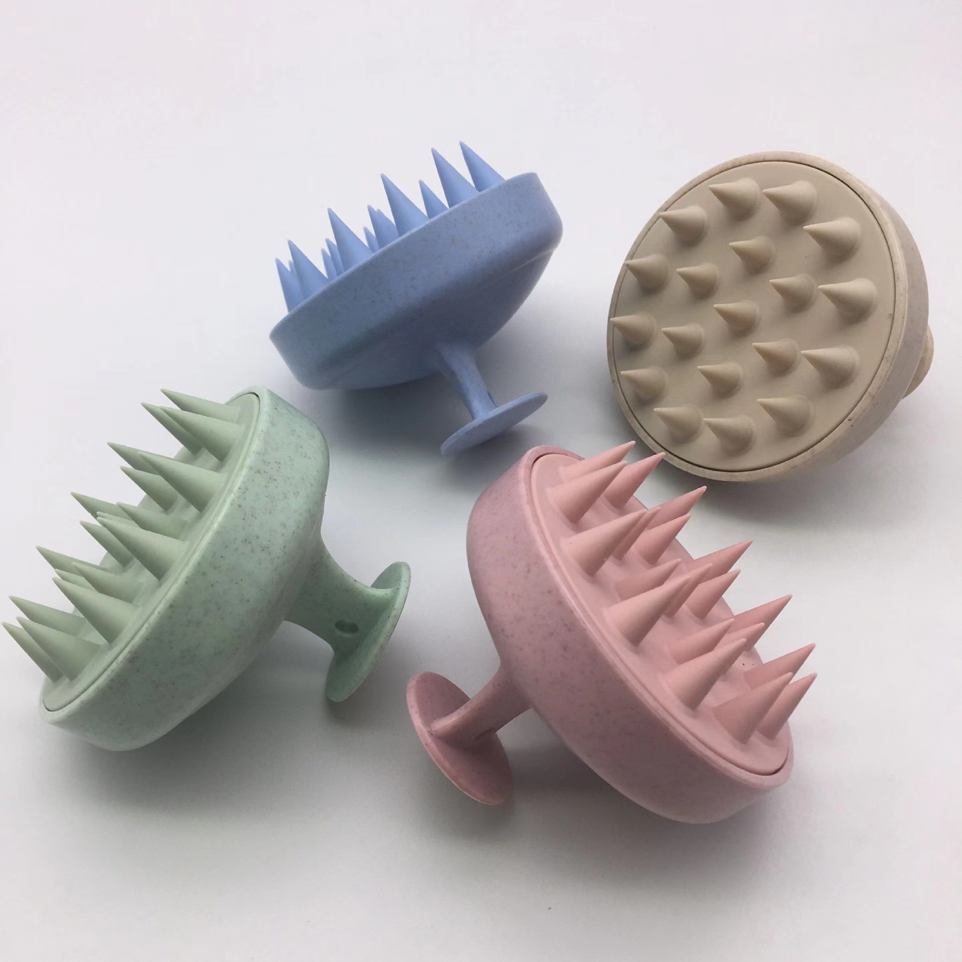 Custom Silicone Scalp Brush Head Massager Private Label Foldable Cushion Hair Wash Tools With Wheat Straw Shampoo Shower Brush