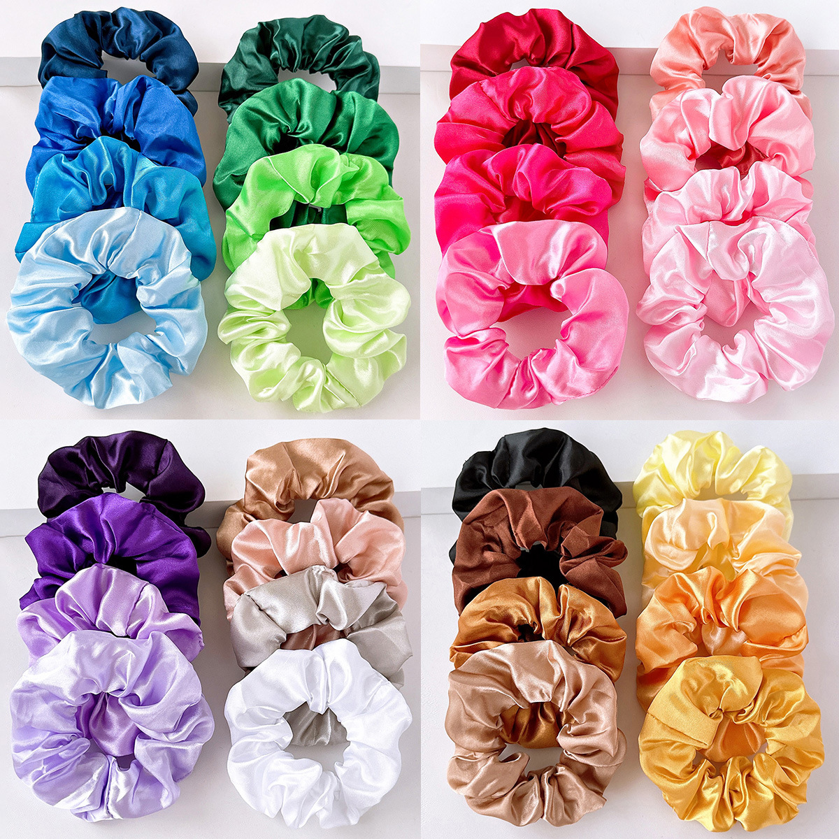Custom Bright Shiny Scrunchy Hair Band Pack Red Brown Hair Ties Accessories Shining Girls Silk Satin Scrunchies with logo